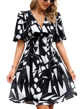 Women's Dresses Print Temperament Waist V Neck Mini Dress